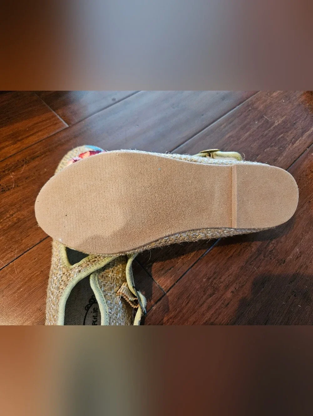 Joyfolie Kids Floral Embroidered Mary Jane Shoes - Natural Straw Look Size 4